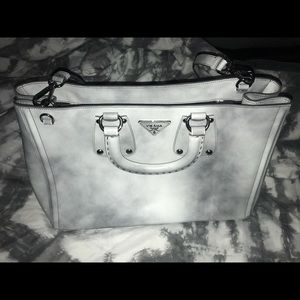 Prada spazzolato grigio calfskin leather bag